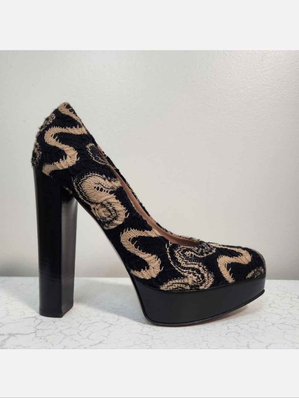 Missoni Black+Beige Knit Chunky Heel Platforms, Size 38.5 ~ EUC